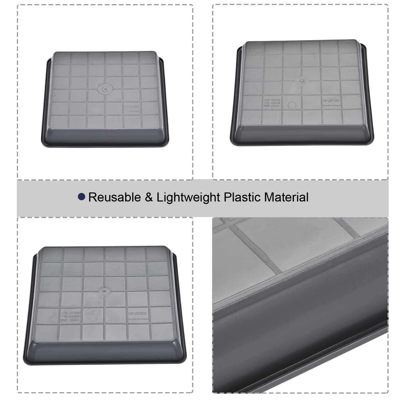 Uxcell 6" 7" 10" Plastic Square Plant Pot Saucer Flower Drip Tray, Gray 6in1 Set