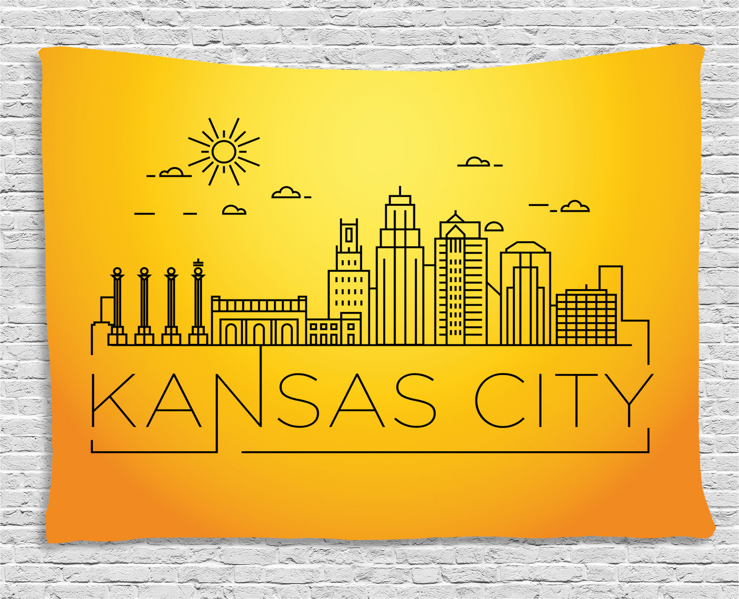 Kansas City Tapestry, Minimal Kansas Missouri Linear City Skyline with Typographic Design, Wall 