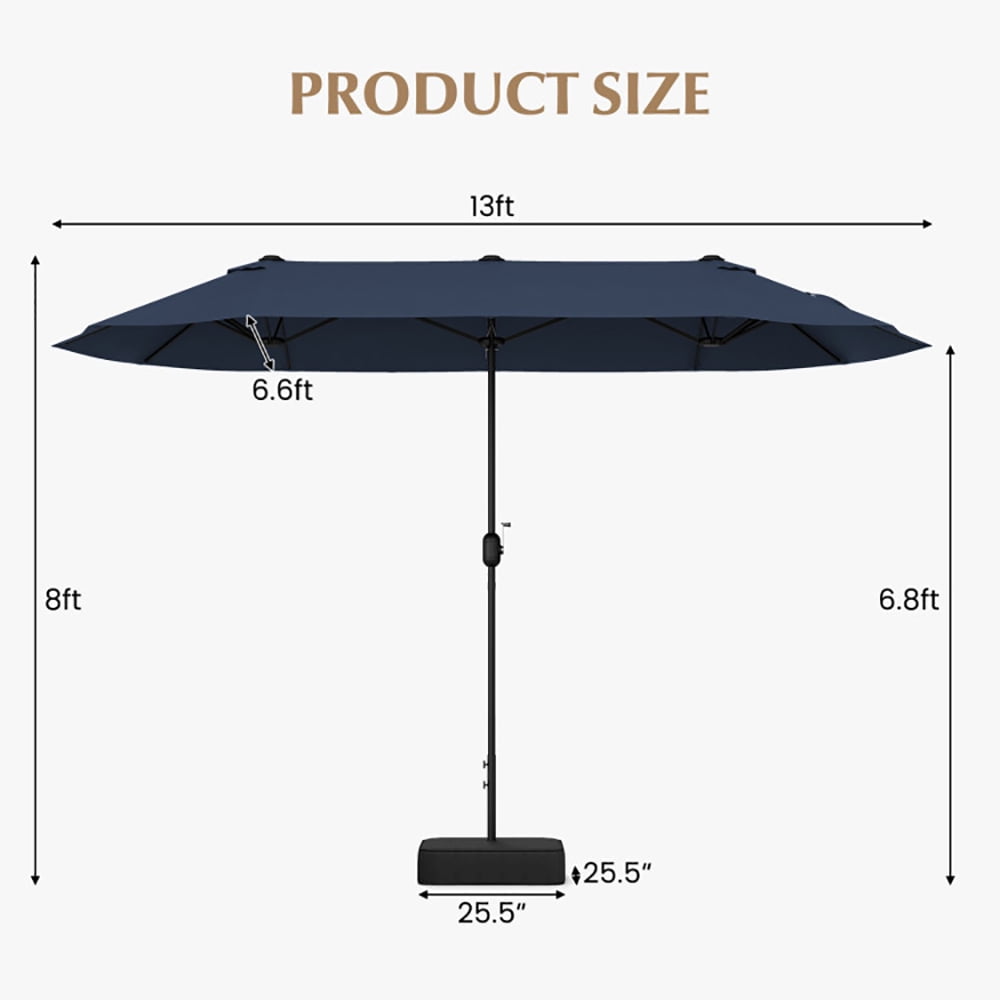 Aimee Lii 13 Feet Double-Sided Patio Twin Table Umbrella with Crank Handle, Outdoor Umbrellas for Patio, Navy