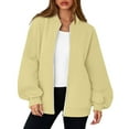 thumbnail image 6 of Zip Up Sweatshirt Women No Hood Long Sleeve Jacket Collar With Pockets Casual Loose Streetwear Athletic Sweatshirts Khaki XL, 6 of 7