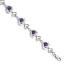 Primal Silver Sterling Silver Rhodium-plated Diamond and Heart Link Amethyst Bracelet