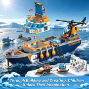 482PCS Arctic Icebreaker Ship Building Blocks Set with Helicopter, Boat & Polar Bear, Ocean Adventure STEM Construction Toy for Kids Boys Ages 6-12