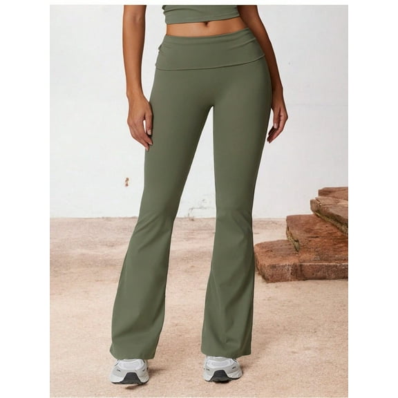 Women's Flared High Waist Yoga Pants for Activewear and Everyday Comfort- Small, Olive Green