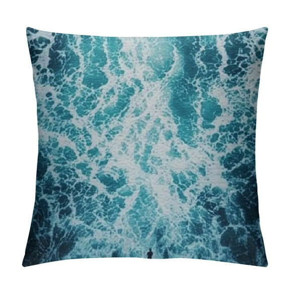 BCIIG Blue Ocean Decorative Throw Pillows Covers, Tropical Sea Ship Trail White Foamy Ocean Waves Throw Cushion Cover  Pillowcases for Bedroom Sofa Living Room 12x12in