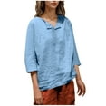 thumbnail image 2 of Viluyesy V-Neck T-Shirt for Womens 3/4 Sleeves Shirt Tops Fashionable Cotton Loose Blouse Light Blue Size S, 2 of 6