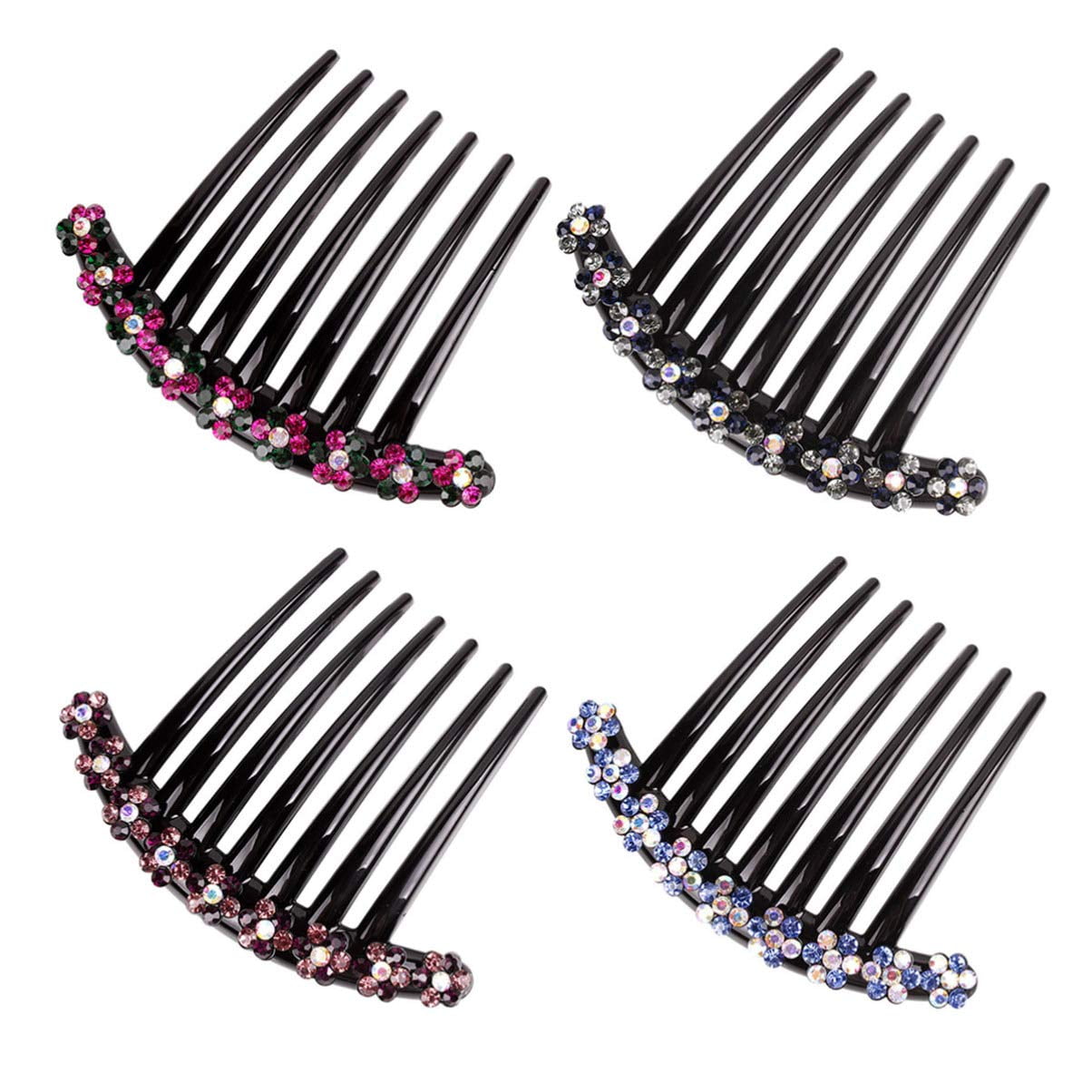 Minkissy Plastic Hair Side Comb Crystal Flower Hair Comb 7 Tooth French ...