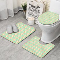 Colorful Grid Checkered Pattern Bathroom Rugs Sets 3 Piece,Toilet Cover Set,Absorbent Non Slip Bathroom Mats Sets with U-Shaped Contour Rug Toilet Rug Set