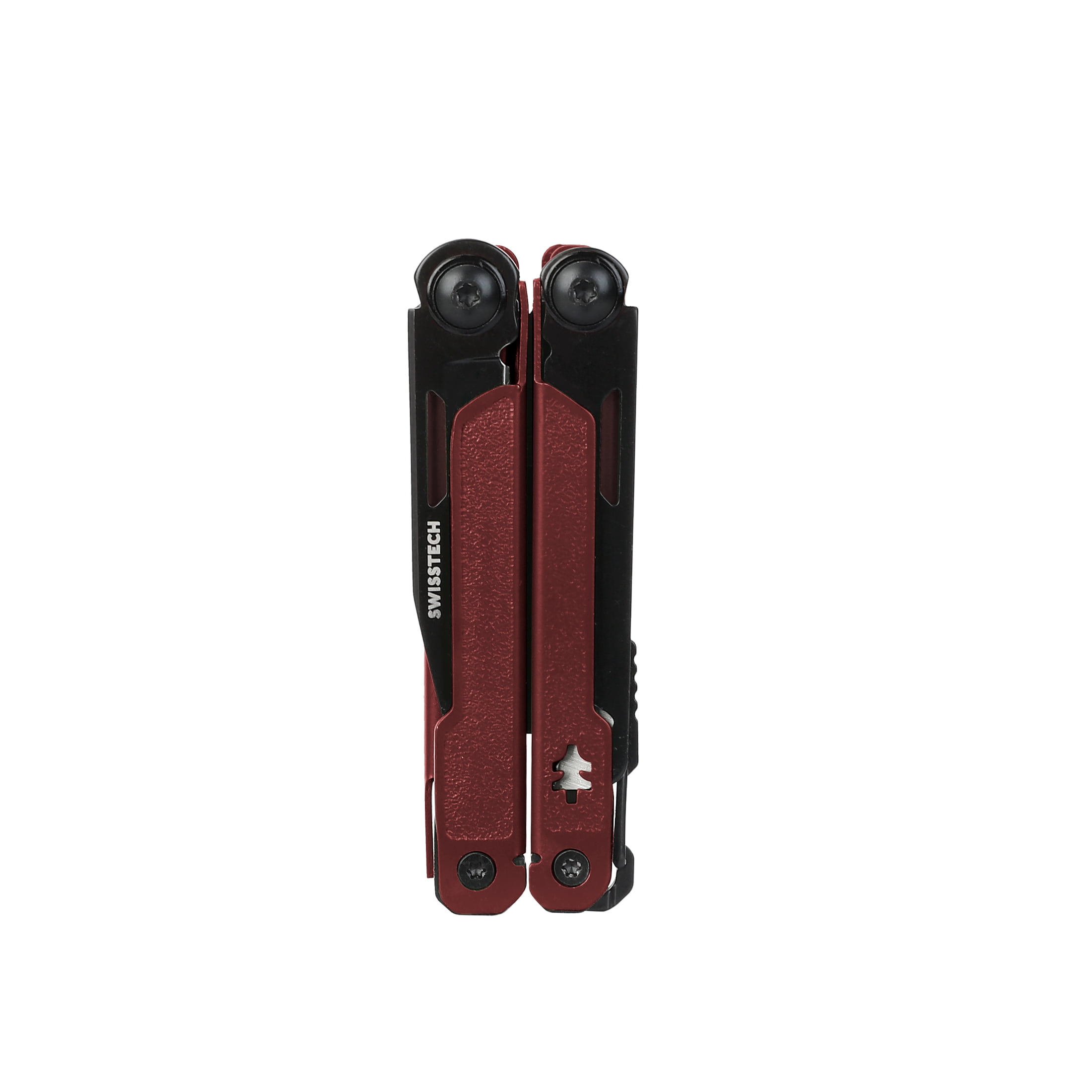 Swiss Tech Uberall CT AUS-8 Steel 10-in-1 Multi Tool with Shears, Carabiner & Leather Sheath, Maroon
