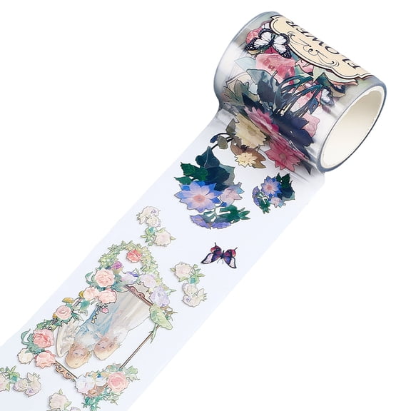 2m*50mm Pre-Cut Floral PET Tape Aesthetic Tapes Journaling Scrapbook Tape Bujo Planner Supplies for Journal Book Card Diary Scrapbooking Crafts