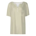 thumbnail image 5 of Pxiakgy Short Sleeve T Shirts for Women V Neck Button Down Tops with Pocket Loose Fit Blouse for Daily Wear Henley Summer Tops Casual Button Down Shirts Loose Fitted Gradient Tees Fashion Beige L, 5 of 5