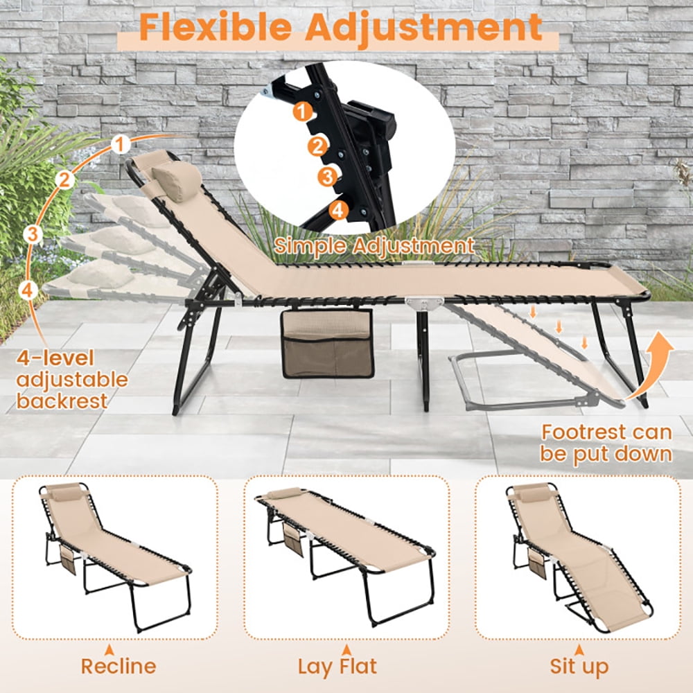 Aimee Lii Foldable Recline Lounge Chair with Adjustable Backrest and Footrest, Patio Loungers, Beige