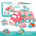 thumbnail image 3 of Juego de juguetes para autos portadores (5 en 1) con luces y sonidos Juguete rosa para niñas y niños pequeños Camión de transporte de doble capa accionado por fricción con vehículos de dibujos animado, 3 of 7