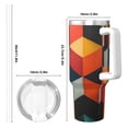thumbnail image 4 of Cauagu Geometric Cube Pattern Art Print Stainless Steel Vacuum Insulated Tumbler,40oz Water Bottle with Handle & Flip Straw Reusable Travel Coffee Mug for Women & Men, 4 of 8