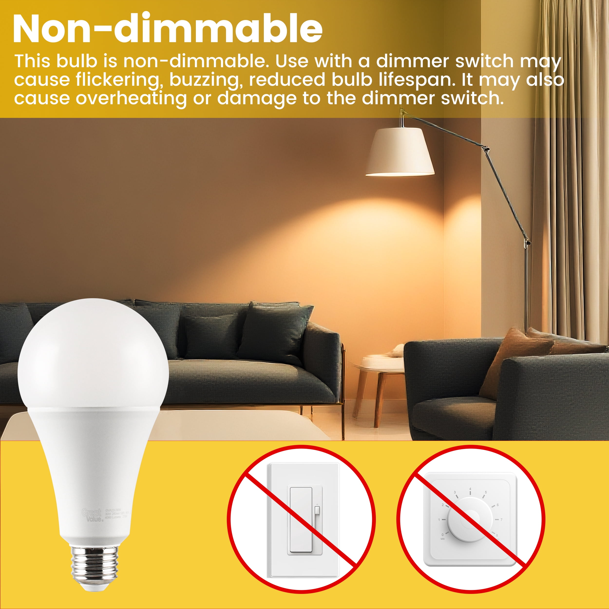 (2 pack) Great Value High Output A23 LED Light Bulb, 27-Watt (200W Equivalent), Soft White, E26 Medium Base
