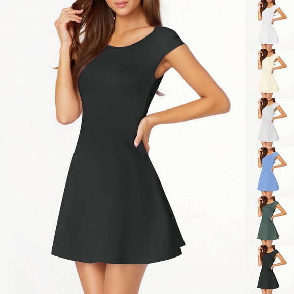 Yourumao Mini Dresses for Women Cap Sleeve Round Neck Formal Dress A-line Tunic Summer Wedding Guest Dresses Cocktail Graduation Outfits