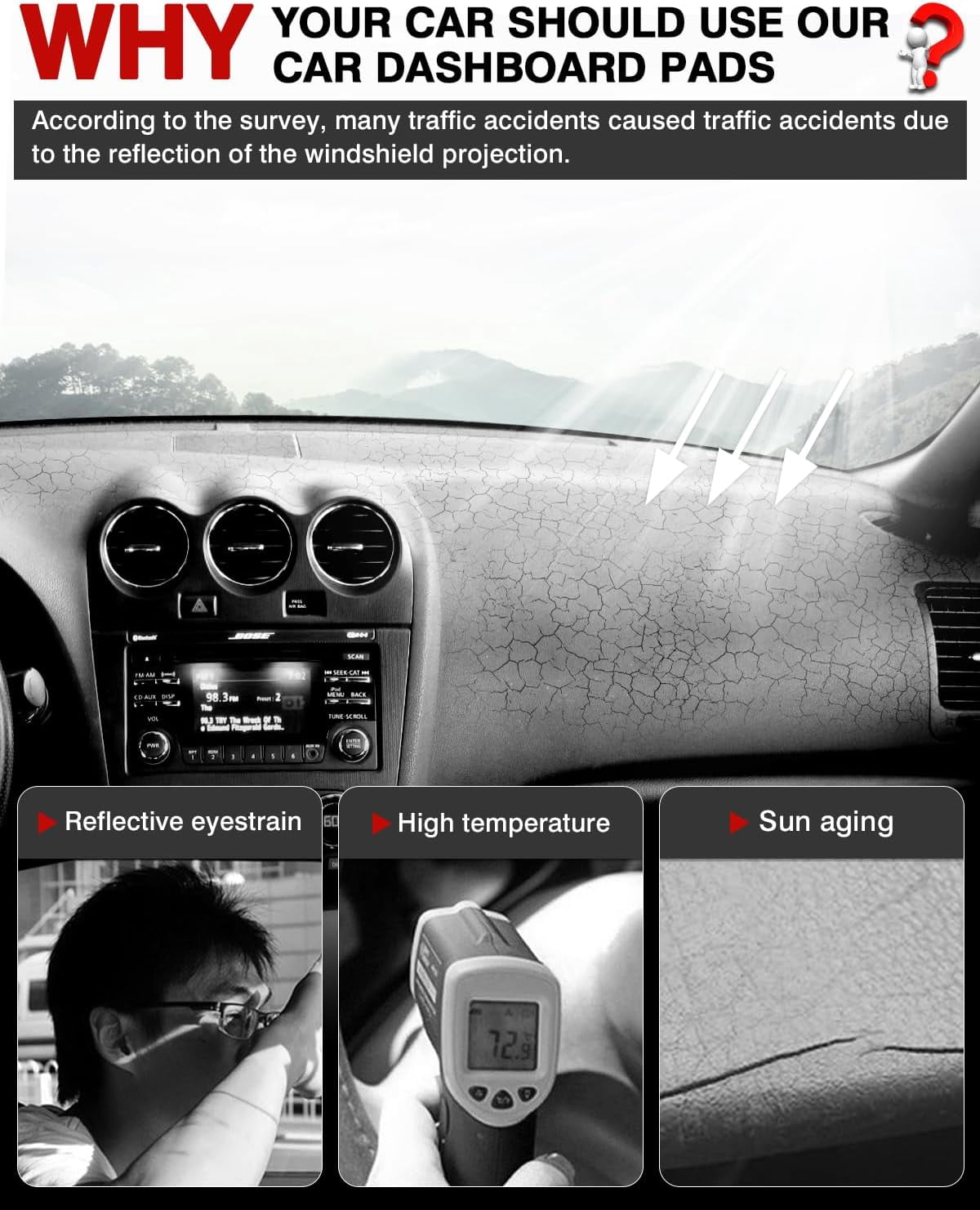 Canvcle Dashboard Cover Mat for 2007-2012 Nissan Altima Accessories Dash Cover Flannel Sun shade Glare UV Rays Protector