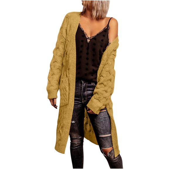 Usmixi 2023 Sweater Coat for Women Winter Womens Sweater Cardigan Casual Solid Long Sleeve Fall Long Sweater Coat Open Front Soft Cozy Cable Knitted Cardigan Outwear with Pocket Weekly Deals