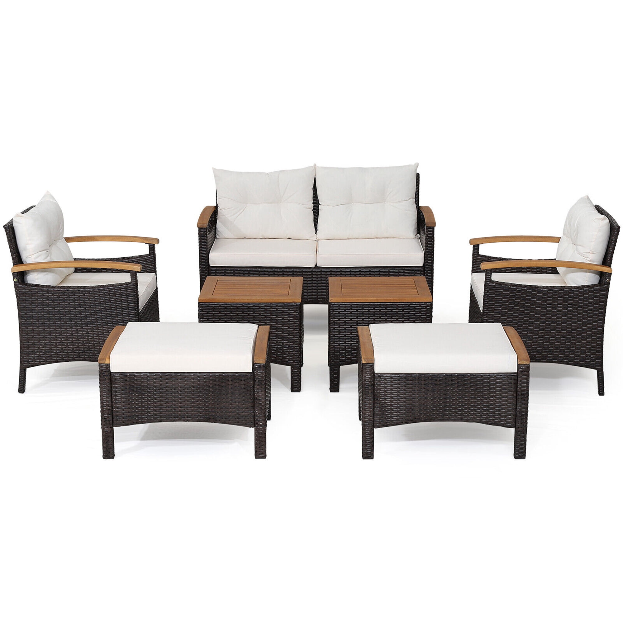 Gymax 7PCS Rattan Patio Conversation Furniture Set Cushioned Outdoor Wicker Sofa Set