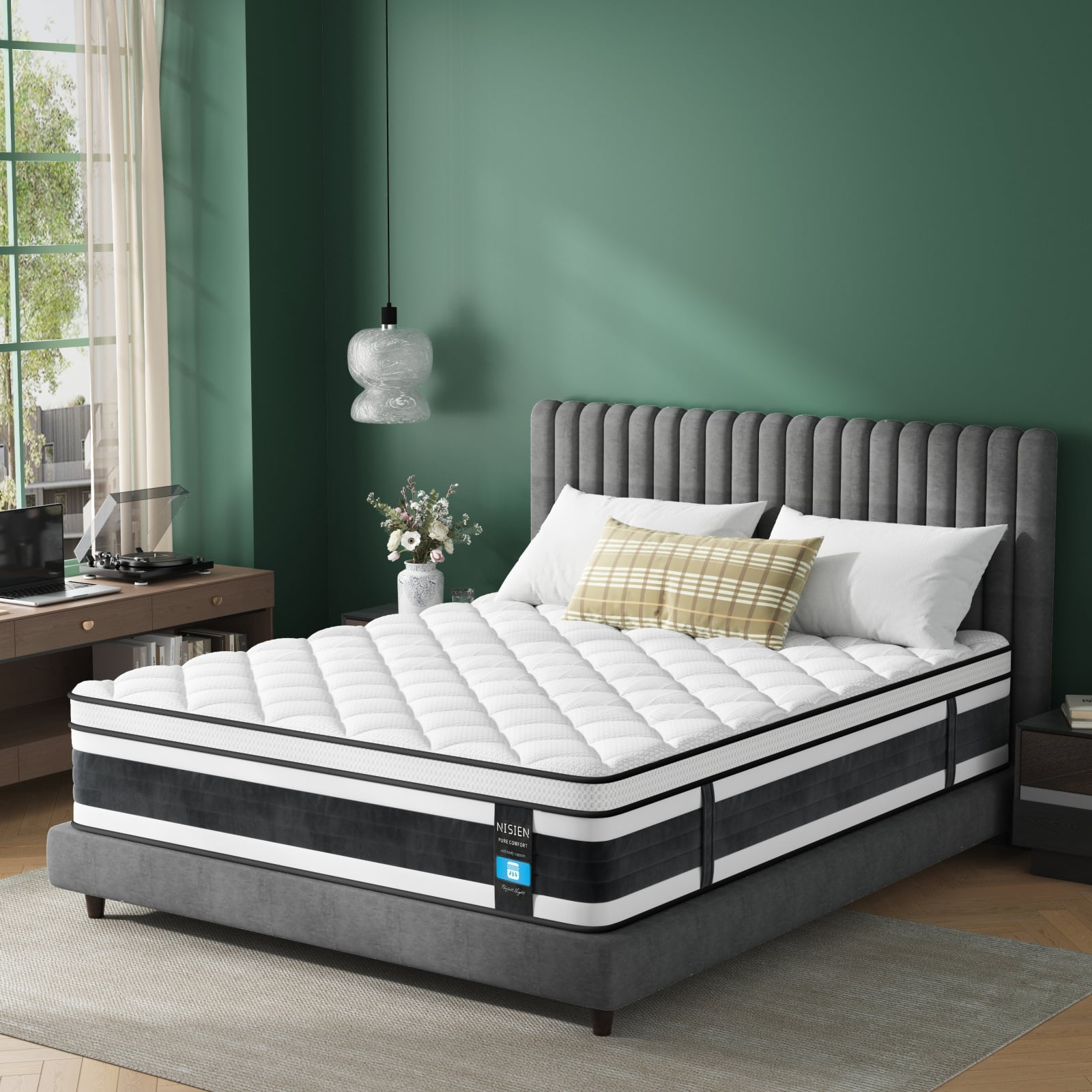 Twin Size Organic Mattress, Nisien 10 Inch Gel Memory Foam Hybrid Mattress in a Box, Fiberglass Free, Medium Firm Euro Top Bed Mattress for Cooler Sleep,100-Night Free Trial