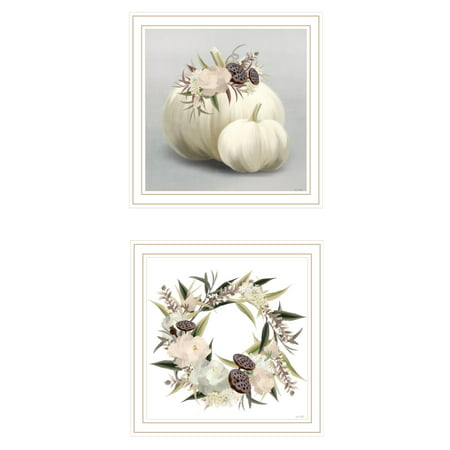

BOHO Pumpkins and Flowers 2-Piece Vignette by House Fenway Ready to Hang Framed Print White Frame
