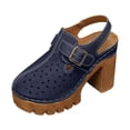 thumbnail image 5 of Rokment Womens Vintage Clogs Dress Sandals 2026 Spring Summer Casual Leather Hollow out Buckles Closed Toe Platform Chunky Block High Heels Slingback Pumps Navy Size 8.5, 5 of 6