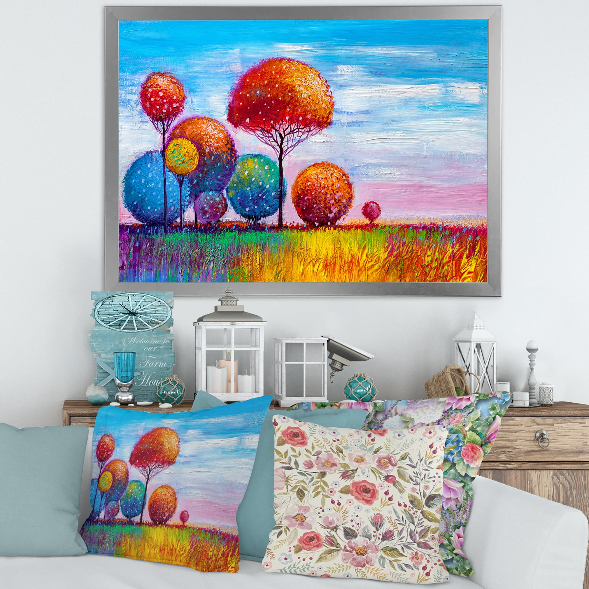Designart 'Ornamental Colourful Trees IX' Modern Framed Art Print