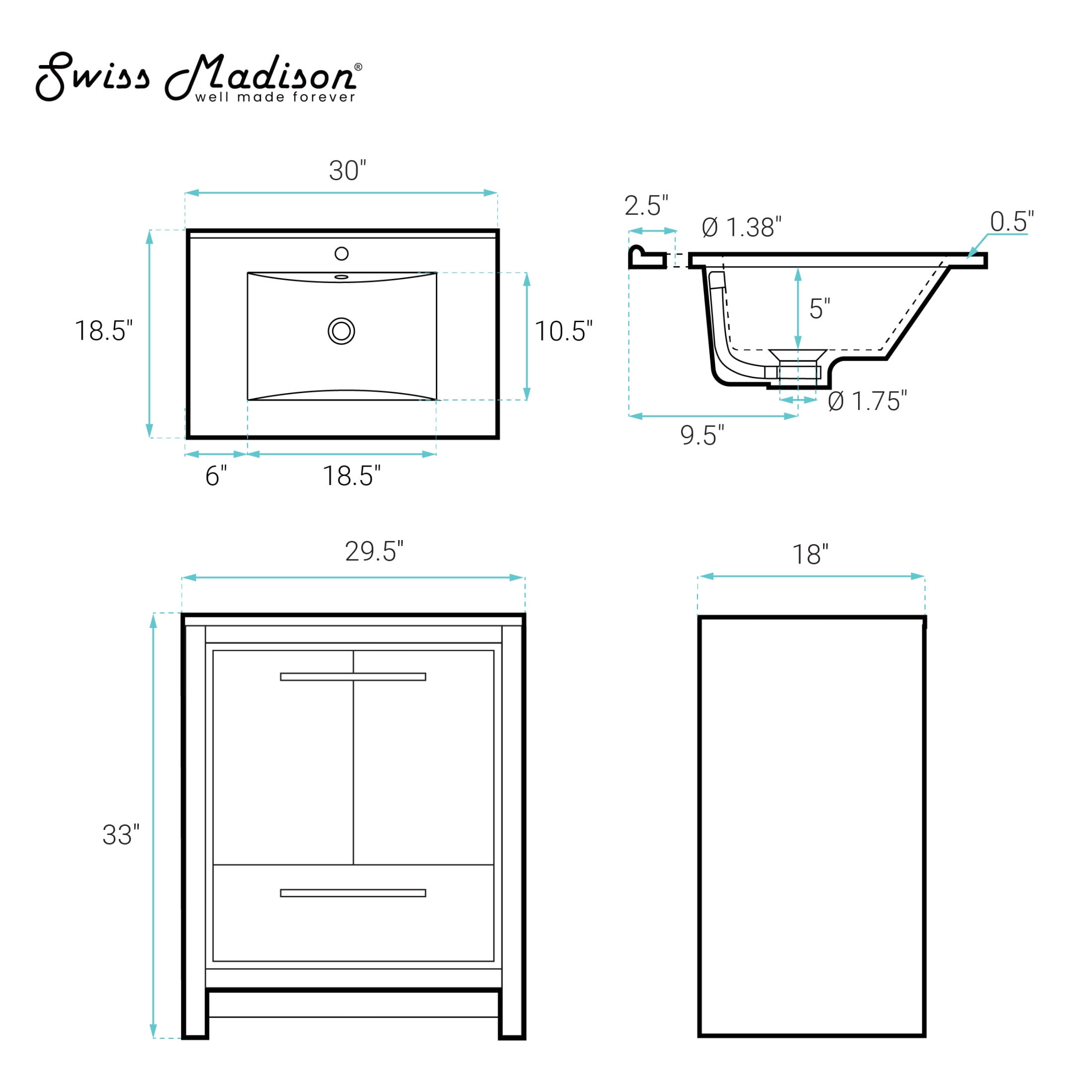 Virage 30" Freestanding Bathroom Vanity in Brown Oak with Sink Top