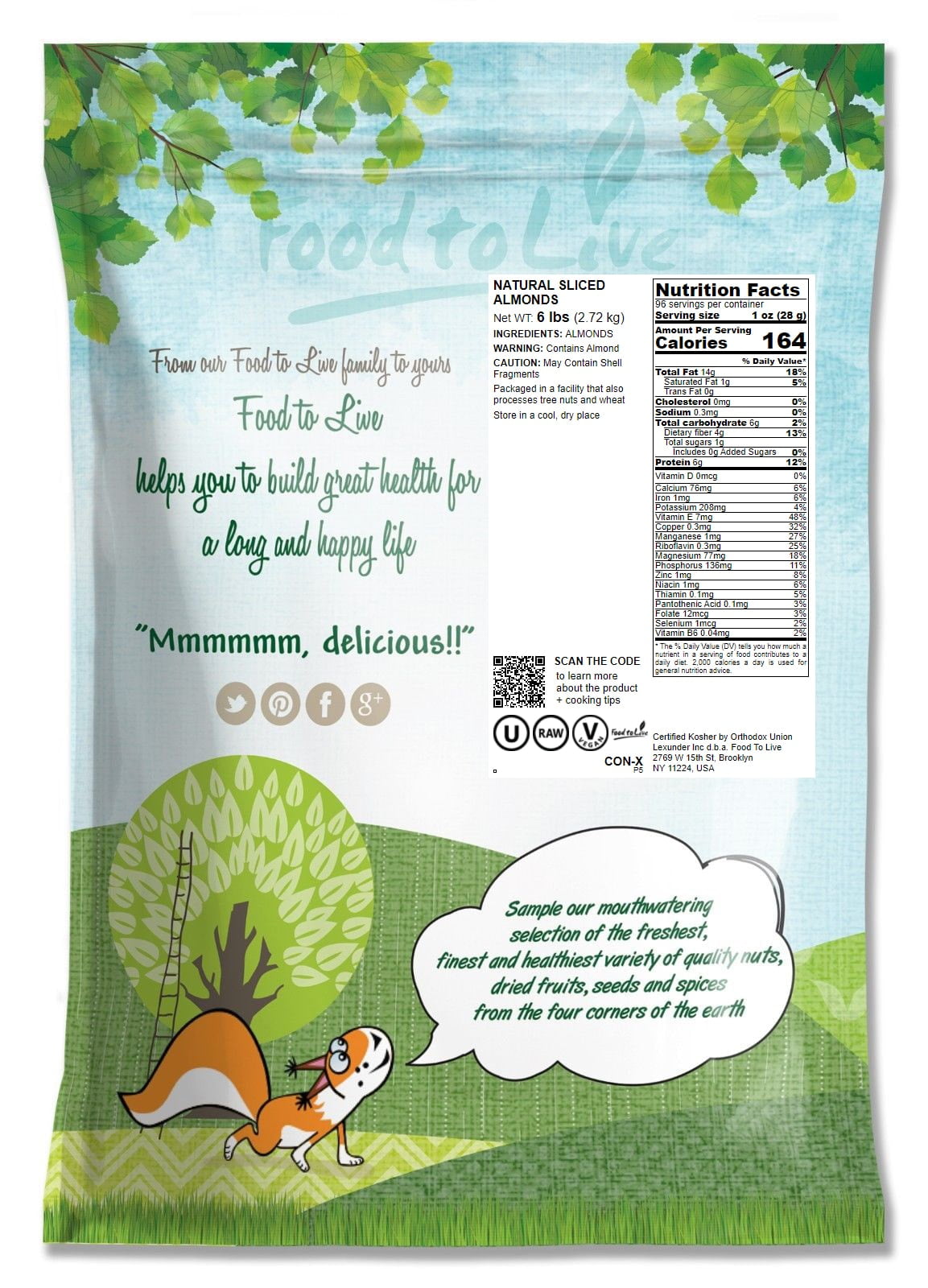 Natural Sliced Almonds, 6 Pounds — Kosher, Raw, Vegan — by Food to Live