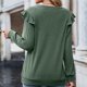 thumbnail image 4 of Dinheiro Camiseta holgada informal de manga larga con cuello en V y volantes (verde), XL,, 4 of 6