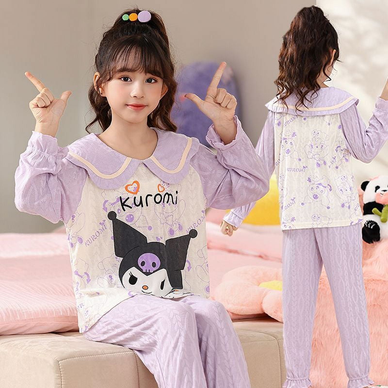 Sanrio Hello Kitty Girls Pajamas Cinnamoroll Cotton Nightwear Sleepwear  Anime Cute Long Sleeve Spring Autumn Children's Homewear