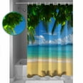 thumbnail image 2 of Shower Curtain Watercolor Beach Teal Ocean Wave Waterproof Shower Curtain Set with Hooks for Bathroom Showers,Stalls and Bathtubs,54x78InSeaside Green Leaves, 2 of 9