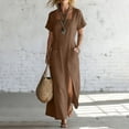 thumbnail image 4 of Karymi Maxi Dress, Square Neck Short Sleeve Casual Long Dress with Pockets and Long Side Slit, Solid Summer A-Line Flowy Dress Spring Dresses, 4 of 6