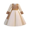 thumbnail image 3 of Wuxian Child Girls Long Sleeve Dresses Traditional Flower Plaid Graphic Embroider Round Neck High Waist Pleated A-Line Long Dress Fashionable Party Birthday Breathable Cozy Dailywear,Beige,3-4 Years, 3 of 9