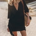 thumbnail image 6 of Jzuxvd Cotton Linen Dresses for Women 2024 3/4 Sleeve Casual Midi Dress Flowy Gauze Shift Dress Vacation Beach Dress Spring Summer Black 3XL, 6 of 7