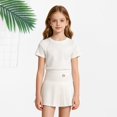 thumbnail image 2 of CPNG Girls Uniform Pleated Skirts with Metal Button Decor Solid Color High Waist A-line Casual Pleated Skirts with Lining Shorts(White,15-16 Years), 2 of 9