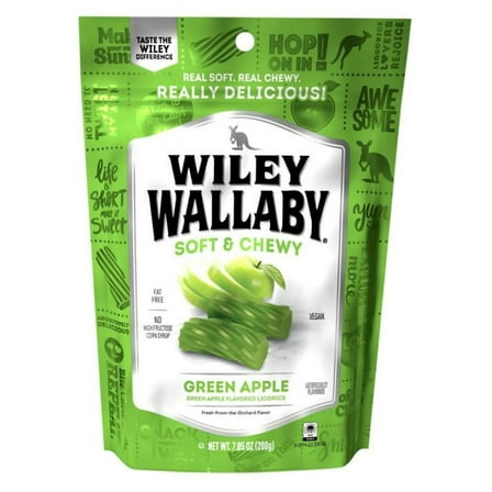 Wiley Wallaby 120072 Green Apple Licorice Soft & Chewy 7.05 oz. Bag, Pack of 1