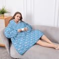 thumbnail image 5 of Oversized Wearable Blanket Hoodie,Blue Cartoon Unicorn Pattern Sherpa Blanket Hoodie with Super Pockets,Super Warm Fuzzy Pullover for Women & Men, 5 of 6