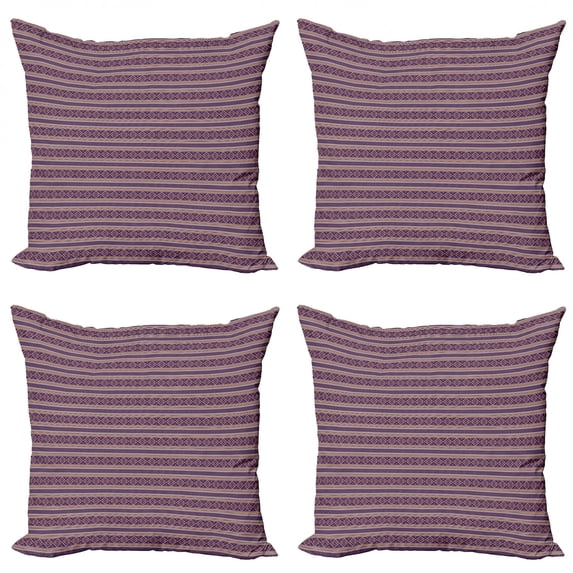 Abstract Throw Pillow Cushion Case Pack of 4, Horizontally Aligned Zigzags V Shapes and Mini Geometric, Modern Accent Double-Sided Print, 4 Sizes, Apricot Eggshell, by Ambesonne
