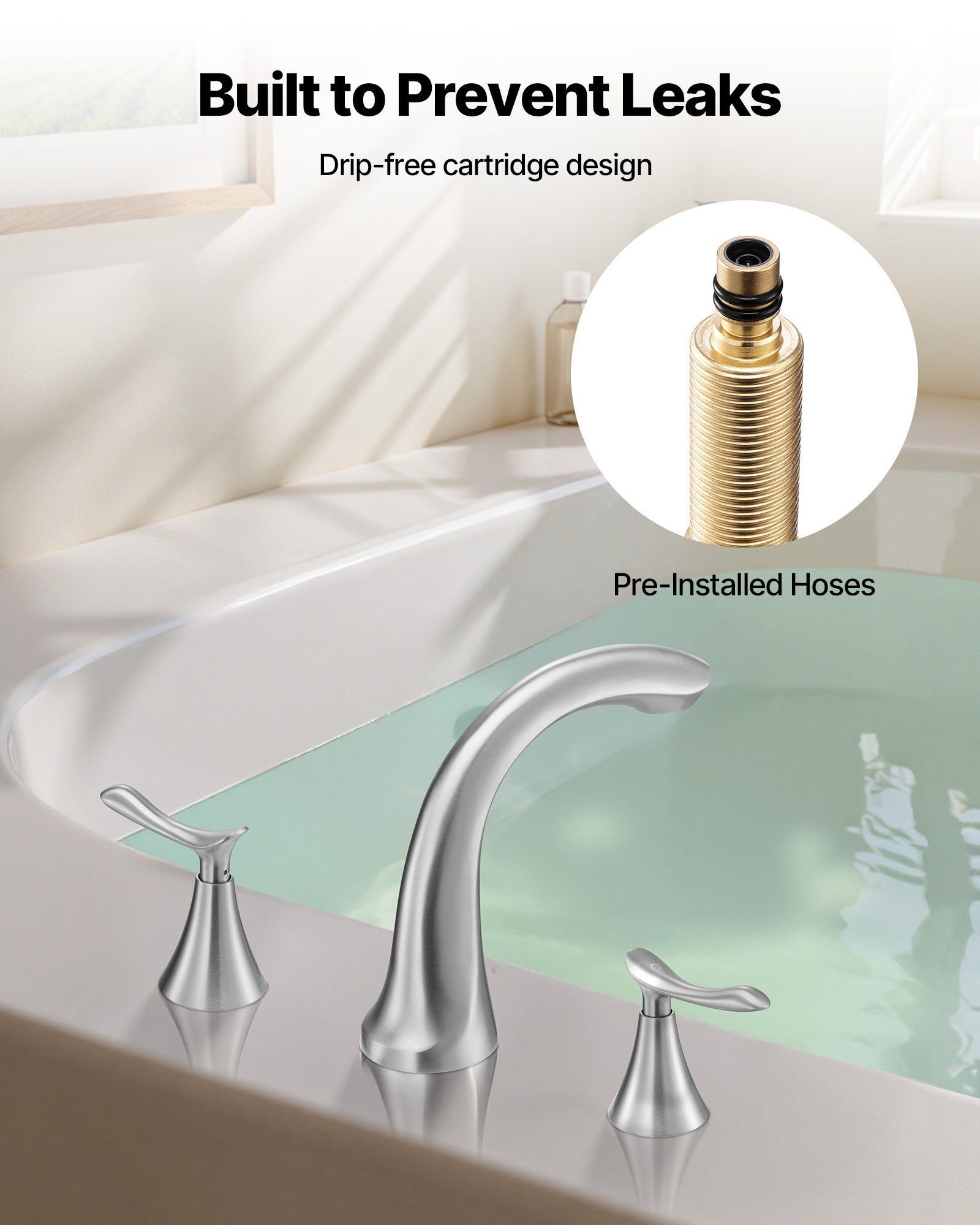 Waterfall Gooseneck Roman Tub Faucet, 3-Hole Deck Mount Bathtub Faucet Set with 2 Handles, Brushed Stainless Steel for Adult Bath and Pet Grooming Station
