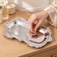 thumbnail image 4 of Vintage Metal Serving Tray for Jewelry, Dessert, Embossed Rectangle Vanity Decor Tray, Versatile Serving Tray For Home Wedding Display Table & Birthday Party (4.84x7.87", Silver-1Pc), 4 of 6
