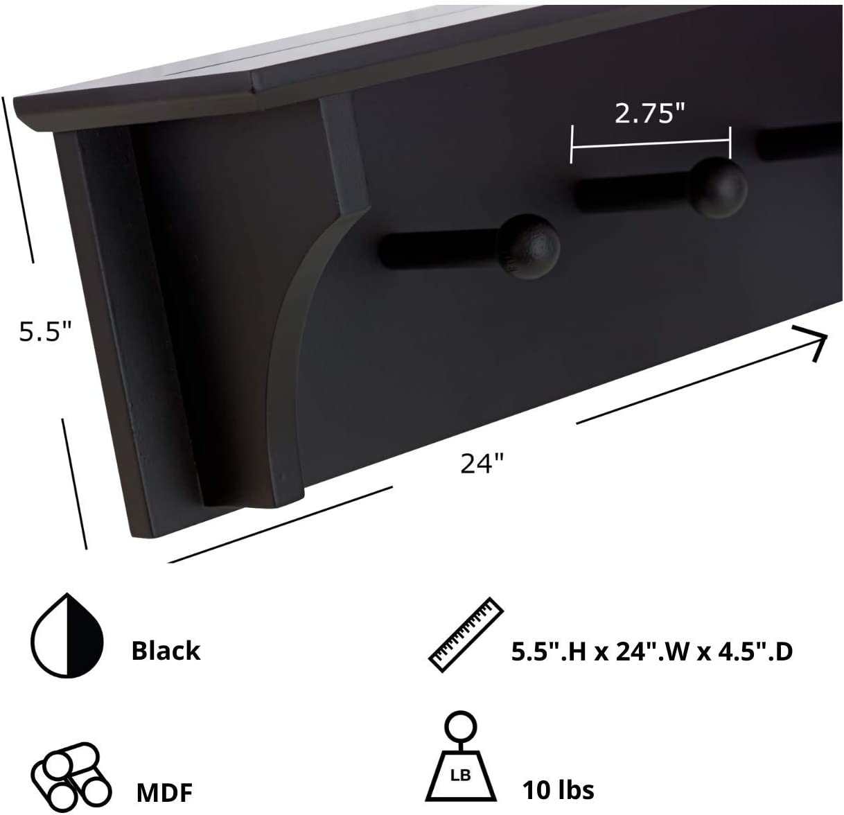 Generic Foster 24" Wall Shelf With 5 Pegs - image 2 of 7