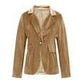 thumbnail image 5 of JSheng Women's Gold Velvet Suit Jacket Winter Solid Fashion Street Style Button Blazer with Pocket for Business Work Khaki M, 5 of 5