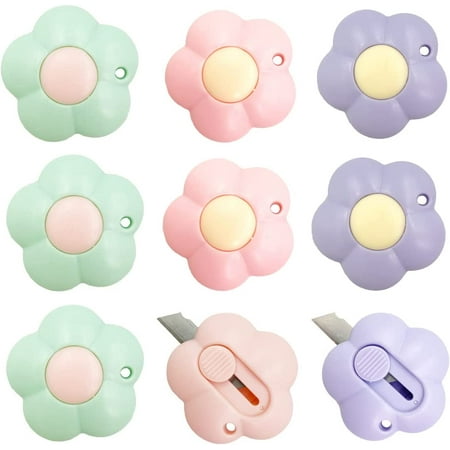 

Cute Retractable Box Cutters 9Pcs Flower Shaped Mini Art Cutter Letter Opener Portable Utility Knife Office School Stationery for Paper Cardboard Envelope Bags Express Unpacking Cutting DIY Crafts