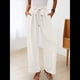 thumbnail image 4 of Pantalones de Salón Anchos para Mujer con Bolsillos, Cintura Alta, Ajustables, con Nudo y Holgados. L, 4 of 7
