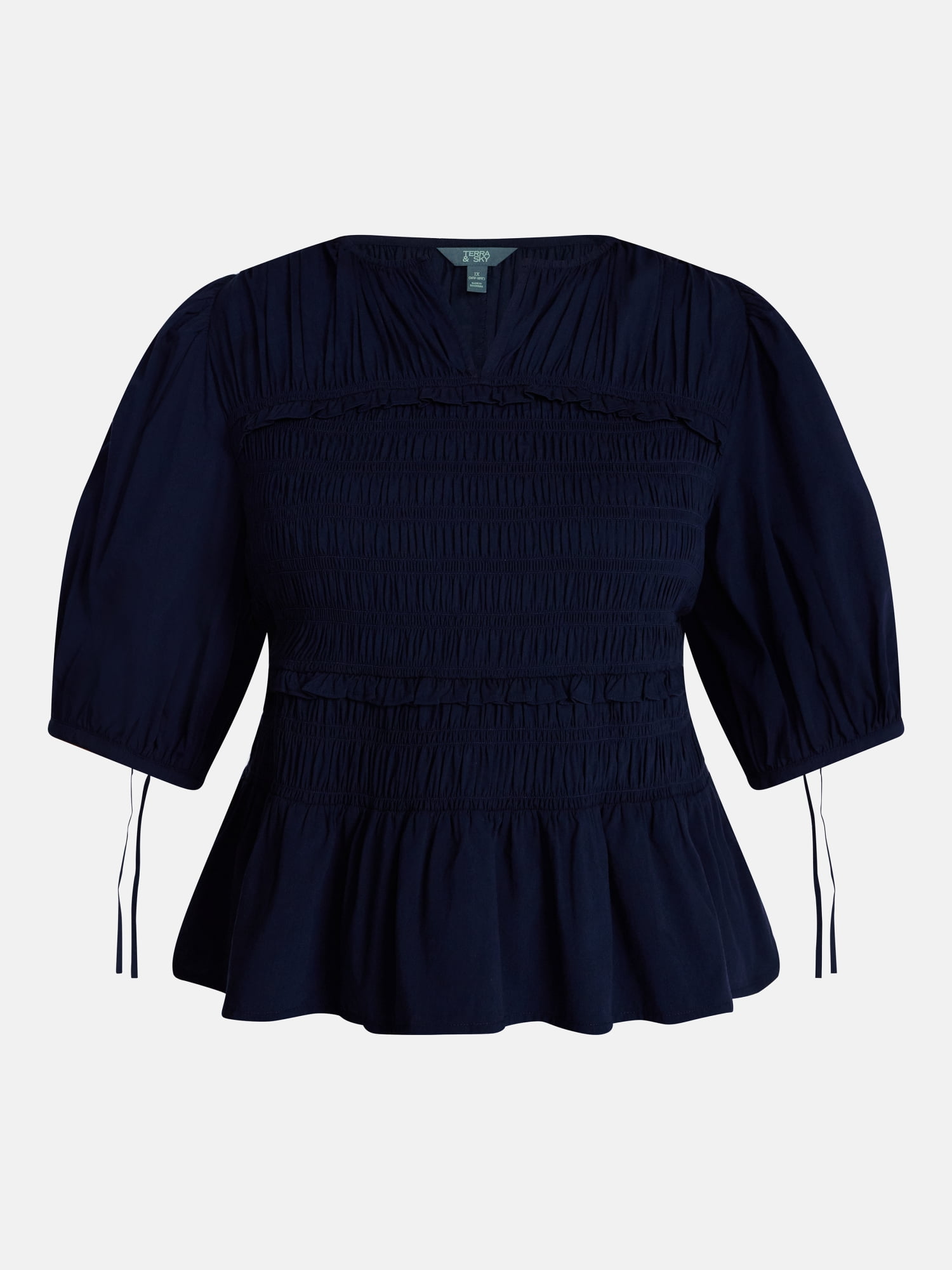 Terra & Sky Women's Plus Smocked Sleeved Top, Sizes 0X-5X