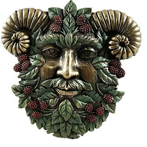 Bronzed Summer Harvest Berries Celtic Greenman Pan Wall Decor Plaque Sculpture