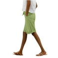 thumbnail image 4 of ZQUUVOU Women's Bermuda Shorts Solid Color Elastic Waist Sports Casual with Side Pockets Shorts(Green,S), 4 of 9