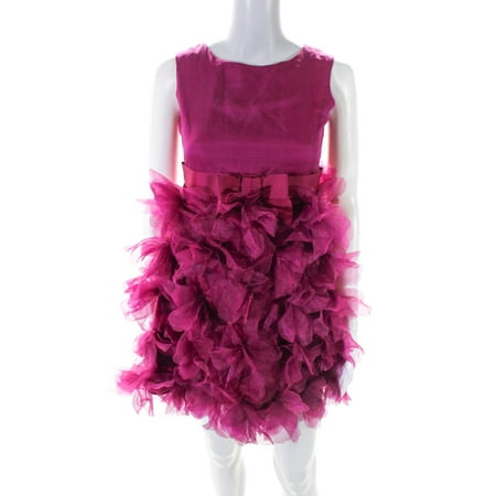 

Pre-owned|Marchesa For Target Womens Back Zip Sheer Ruffled Mini Dress Magenta Size Large