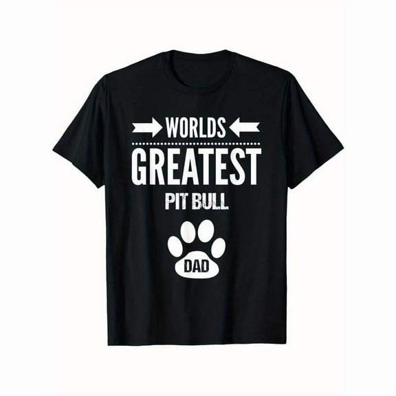 Cute Graphic Tee,Tops Has"Worlds Greatest Pit Bull Dog Dad"Text With Dog Claw Pattern,Round Neck Regular Fit T-shirts, Size(S-5XL)