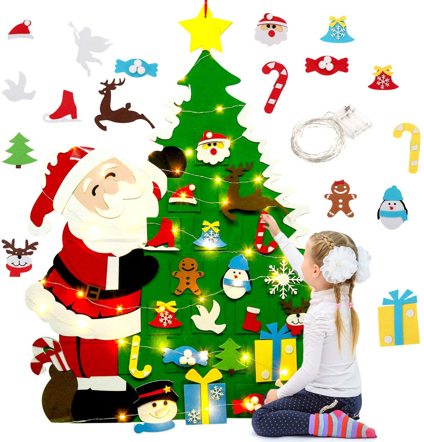 Diy Felt Christmas Tree, With Led Lights, Wall Decorations 新品即決